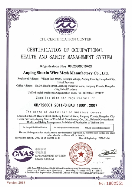 Trung Quốc Anping Shuxin Wire Mesh Manufactory Co., Ltd. Chứng chỉ